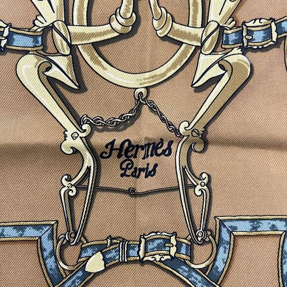Hermes Scarf Petit Carré Brown And Khaki L'instrvction DV ROY - Picture 3 of 5